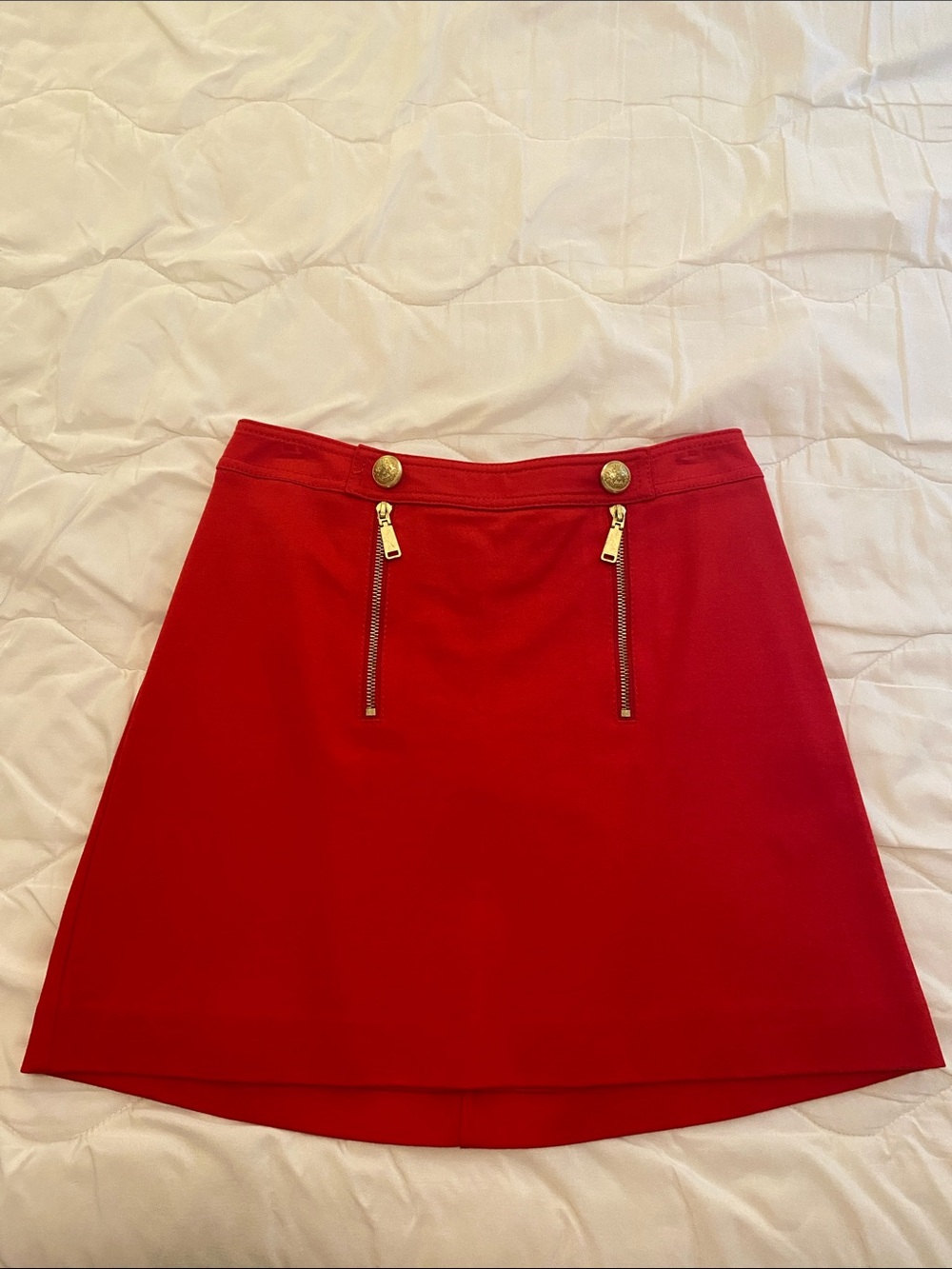 Express Red Mini Skirt with Gold Zipper Accents